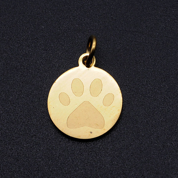 

PandaHall 201 Stainless Steel Pet Charms, with Jump Rings, Flat Round with Dog Paw Prints, Golden, 14.5x12x1mm, Hole: 3mm 201 Stainless...