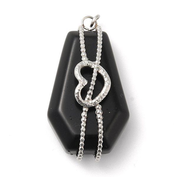 

PandaHall Natural Obsidian Pendants, Hexagon Charm, with Stainless Steel Color Plated 304 Stainless Steel Heart Findings and Jump Rings...