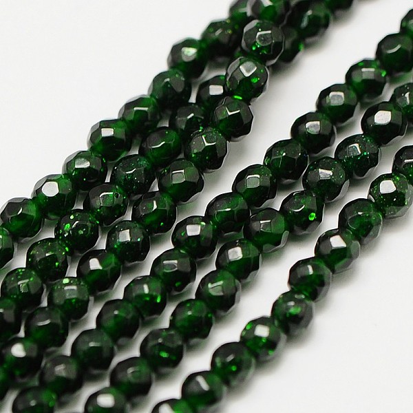 

PandaHall Synthetic Green Goldstone Beads Strands, Faceted Round, 3mm, Hole: 0.8mm, about 136pcs/strand, 16 inch Green Goldstone Round