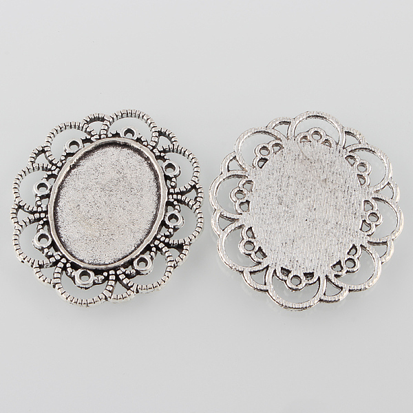 Tibetan Style Alloy Flower Tray Cabochon Settings