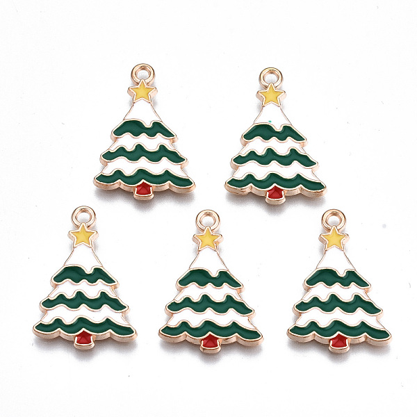 

PandaHall Alloy Enamel Pendants, Christmas, Cadmium Free & Lead Free, Christmas Tree, Light Gold, Dark Green, 24x16x1.5mm, Hole: 1.8mm...