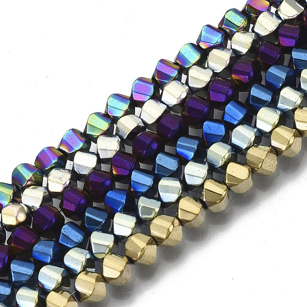 

PandaHall Electroplate Non-magnetic Synthetic Hematite Beads Strands, Twist Round, Mixed Color, 4x3.5x3.5mm, Hole: 1mm, about..., Multicolor