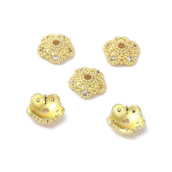 

PandaHall Rack Plating Brass Beads Caps, with Clear Cubic Zirconia, Long-Lasting Plated, Lead Free & Cadmium Free, Flower, Real 18K Gold...