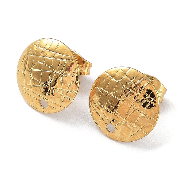 

PandaHall Ion Plating(IP) 304 Stainless Steel Stud Earring Findings, Textured Round Ear Studs, Real 18K Gold Plated, 12mm, Hole: 1.4mm, Pin...