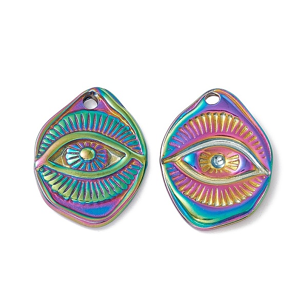 

PandaHall Ion Plating(IP) 304 Stainless Steel Pendants, Oval with Eye Pattern Charms, Rainbow Color, 23x17.5x3mm, Hole: 2mm 304 Stainless...