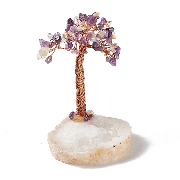 

PandaHall Natural Amethyst with Citrine Chips and Natural Quartz Crystal Pedestal Display Decorations, Healing Stone Tree, for Reiki Healing...