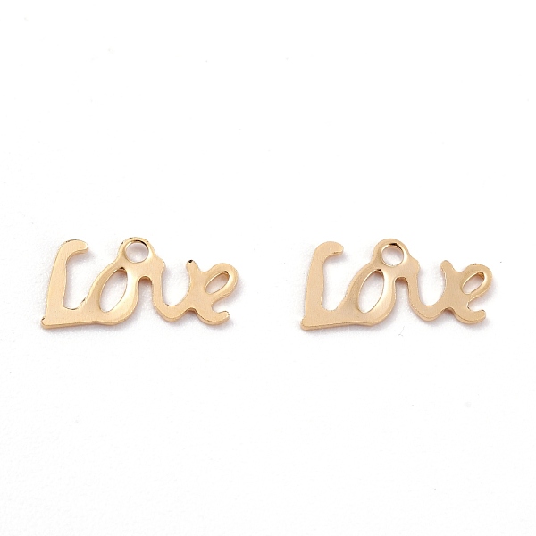 

PandaHall 201 Stainless Steel Charms, Laser Cut, Word Love, Real 18k Gold Plated, 6x12x0.5mm, Hole: 1.2mm 201 Stainless Steel Word
