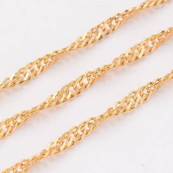 

PandaHall Ion Plating(IP) 304 Stainless Steel Singapore Chains, Water Wave Chains, Soldered, with Spool, Faceted, Golden, 2.5mm, about 32.8...