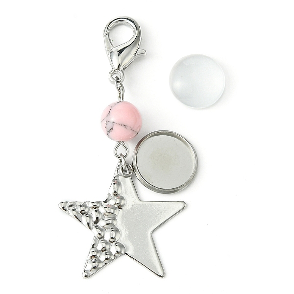 

PandaHall 304 Stainless Steel Pendant Decoration, with Synthetic Turquoise Beads and Zinc Alloy Lobster Claw Clasps, Star, 60mm 304...