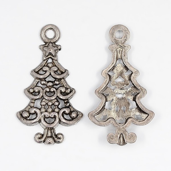 

PandaHall Tibetan Style Alloy Pendants, Cadmium Free & Lead Free, Christmas Tree, Antique Silver, 24x13.5x2mm, Hole: 2mm Alloy Tree