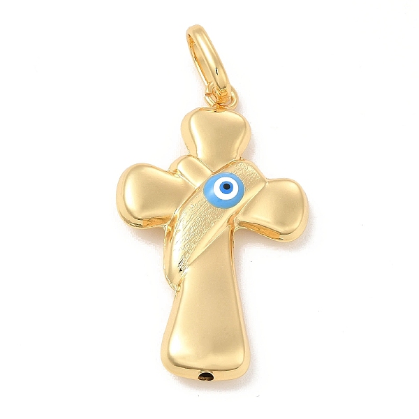 

PandaHall Brass Pendants, with Enamel, Real 18K Gold Plated, Long-Lasting Plated, Cross with Evil Eye Charm, Deep Sky Blue, 40x26x7mm, Hole...