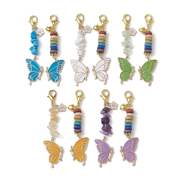 

PandaHall Butterfly Alloy Enamel Pendants Decoraiton, Natural & Synthetic Mixed Stone Chip & Lava Rock Beads and Lobster Claw Clasps Charm..., Multicolor