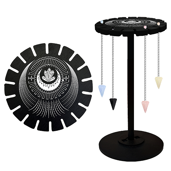 

PandaHall Wooden Wheel, Wooden Display Shelf, Black Holder Stand, Rustic Divination Pendulum Storage Rack, Witch Stuff, Moon, Wheel: 120x8mm...