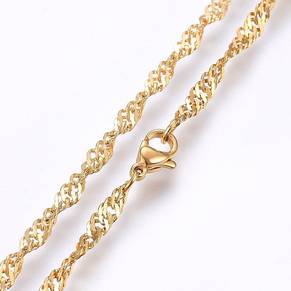 

PandaHall 304 Stainless Steel Singapore Chain Necklaces, Water Wave Chain Necklaces, with Lobster Claw Clasps, Golden, 17.7 inch(45cm)...