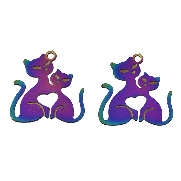 

PandaHall Ion Plating(IP) 304 Stainless Steel Filigree Pendants, Etched Metal Embellishments, Cat, Rainbow Color, 18.5x1.7x0.2mm, Hole...