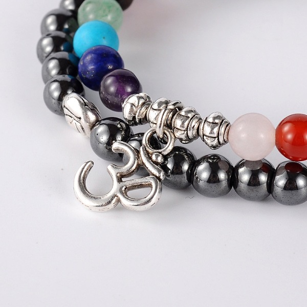 

PandaHall Trendy Synthetic Hematite Beads Stretch 2-Loops Bracelets, with Tibetan Style Findings, Natural Red Agate, Lapis Lazuli(Dyed)...