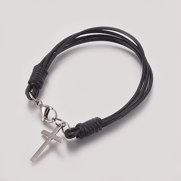 

PandaHall Unisex Charm Bracelets, with Cowhide Leather Cord, 304 Stainless Steel Pendants and Lobster Claw Clasp, Cross, Black, 7-1/2 inch...