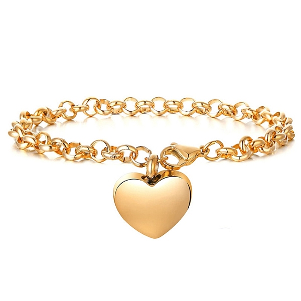 

PandaHall Stainless Steel Bracelets, Urn Ashes, Golden, 8-1/4 inch(21cm) Stainless Steel Heart