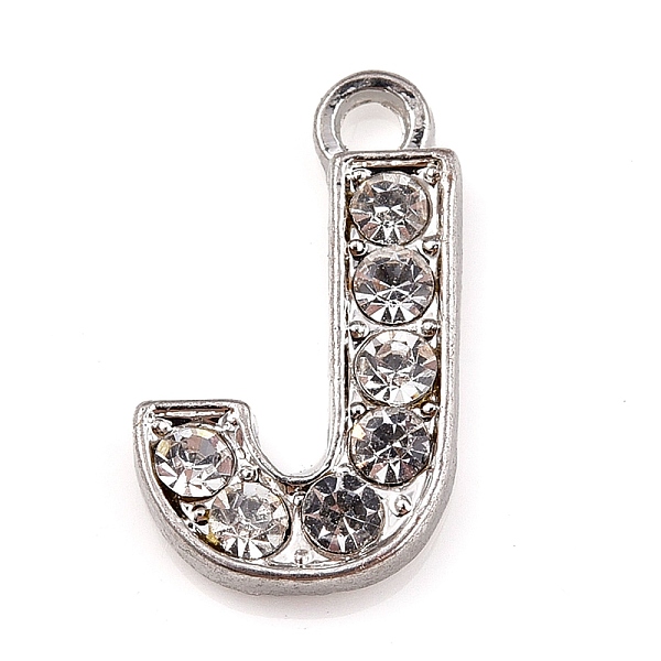 

PandaHall Alloy Rhinestone Letter Charms, Platinum Metal Color, Letter.J, 17x9.5x2mm, Hole: 1.5mm Alloy+Rhinestone Letter J Clear