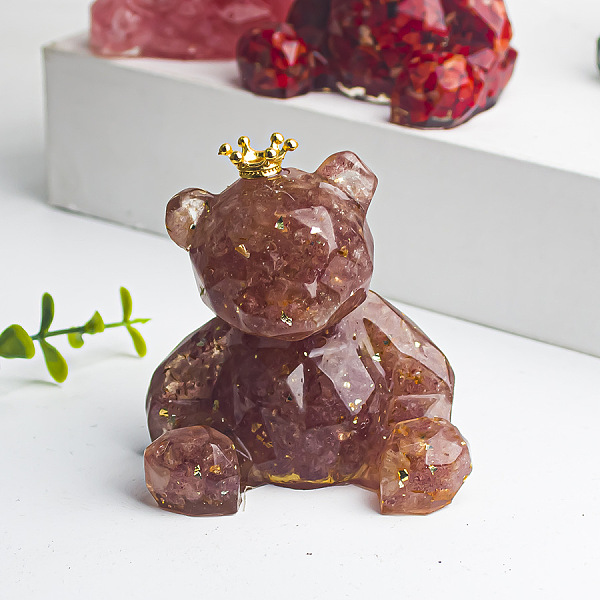

PandaHall Natural Strawberry Quartz Crown Bear Display Decorations, Resin Figurine Home Decoration, for Home Feng Shui Ornament, 62x65x53mm...