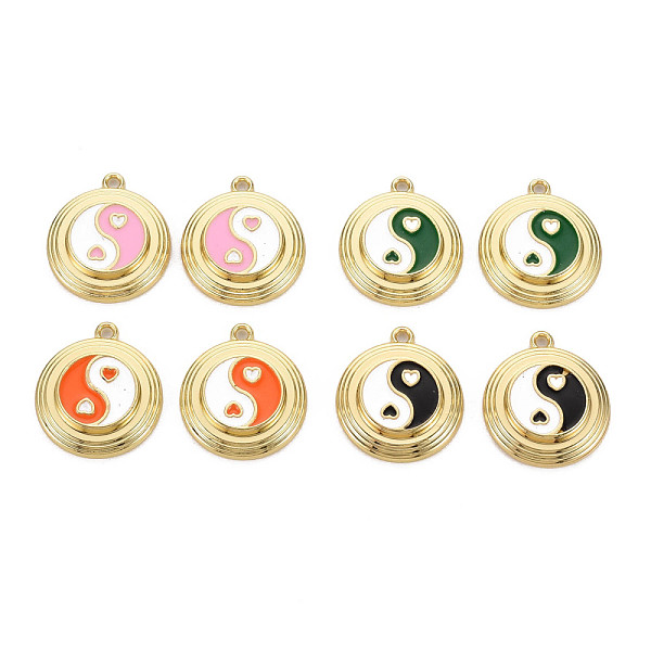 

PandaHall Rack Plating Light Gold Alloy Enamel Pendants, Cadmium Free & Lead Free, Flat Round with Yin Yang, Mixed Color, 20x18x3.5mm, Hole..., Multicolor