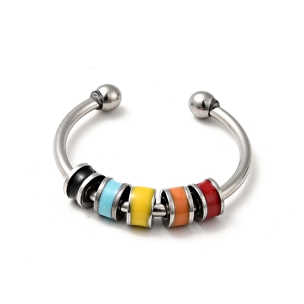 

PandaHall Enamel Disc Rotating Beaded Open Cuff Ring, 201 Stainless Steel Jewelry for Anxiety Stress Relief, Red, US Size 7 3/4(17.9mm) 201...