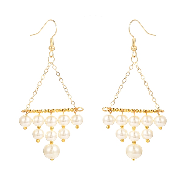 

PandaHall Vintage Glass Pearl Dangle Earrings for Girl Women Gift, Rhombus Earrings with Brass Hook, Golden, 69.5mm, Pin: 0.7mm Glass