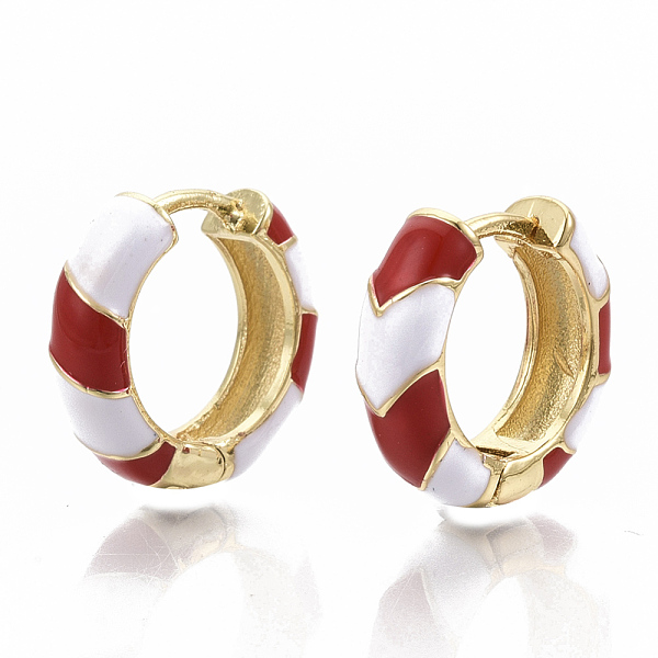 

PandaHall Brass Huggie Hoop Earrings, with Two Tone Enamel, Real 18K Gold Plated, FireBrick, 16x16.5x5mm, Pin: 1x1mm Brass Red