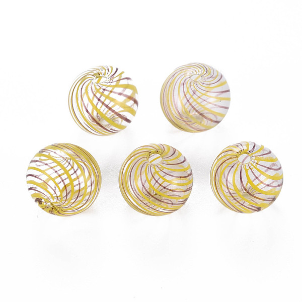 

PandaHall Transparent Handmade Blown Glass Globe Beads, Stripe Pattern, Round, Dark Violet, 12.5~13.5mm, Hole: 1.2~2mm Glass Round