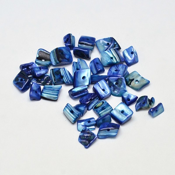 

PandaHall Dyed Natural Freshwater Shell Chips Beads, Shell Shards, Royal Blue, 7~11x5~8mm, Hole: 1mm, about 98pcs/50g Freshwater Shell Chip