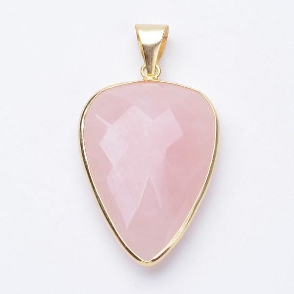 

PandaHall Faceted Natural Rose Quartz Pendants, with Golden Tone Brass Findings, teardrop, 40x27x7~9mm, Hole: 4x5mm Rose Quartz Teardrop