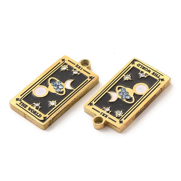 

PandaHall 304 Stainless Steel Pendants, with Enamel and Rhinestone, Golden, Rectangle with Tarot Pattern, The World XXI, Black, 21x10.5x2mm...