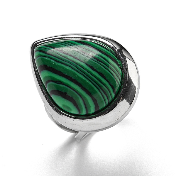 

PandaHall 304 Stainless Steel Synthetic Malachite Cuff Rings, Teardrop Open Rings for Women Men, Stainless Steel Color, 18.5x23.5mm, Inner...
