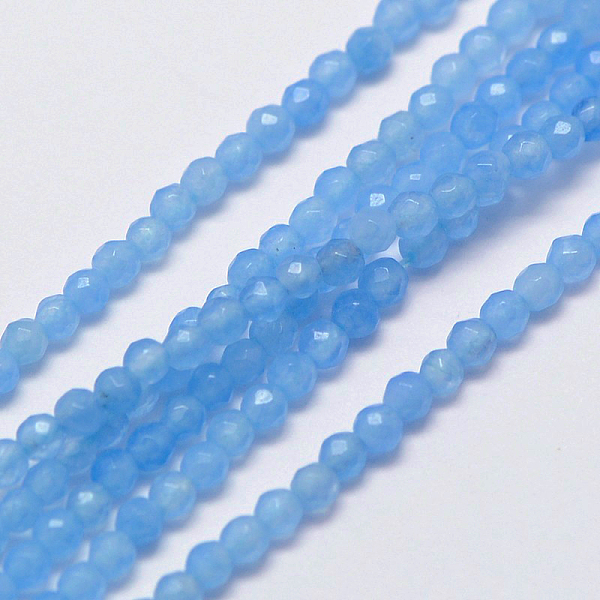 

PandaHall Natural White Jade Beads Strands, Faceted Round, Dyed, Sky Blue, 3mm, Hole: 0.8mm, about 113~123pcs/strand, 15 inch White Jade...