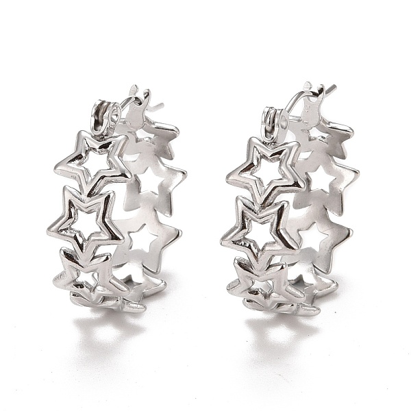 

PandaHall Hollow Star 304 Stainless Steel Hoop Earrings for Women, Stainless Steel Color, 22x20x8mm, Pin: 0.6mm 304 Stainless Steel Star