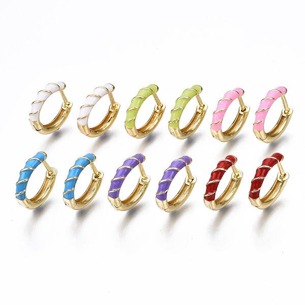 

PandaHall Brass Enamel Huggie Hoop Earrings, Nickel Free, Textured Ring, Real 16K Gold Plated, Mixed Color, 14.5x15.5x3mm, Pin: 1.2mm Brass..., Multicolor