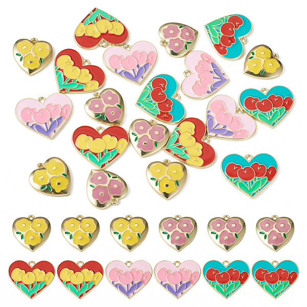 

PandaHall 20Pcs 5 Style Zinc Alloy Enamel Pendants, Light Gold, Heart with Flower & Tulip Charm, Floral Pattern, 19~21.5x18~25.5x2~3mm..., Multicolor