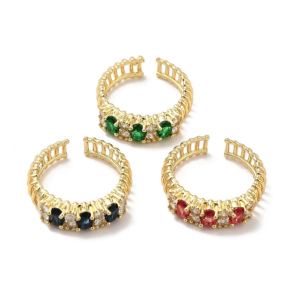 

PandaHall Brass Cubic Zirconia Cuff Ring, Open Ring for Women, Real 18K Gold Plated, Mixed Color, US Size 5 1/2(16mm) Brass+Cubic Zirconia..., Multicolor