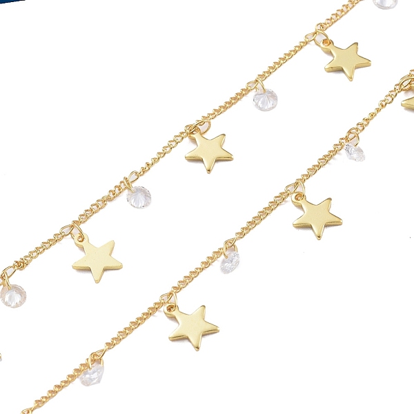 

PandaHall 3.28 Feet Handmade Brass Curb Chains, Soldered, with Star Charm, Clear Cubic Zirconia, Long-Lasting Plated, Real 18K Gold Plated...