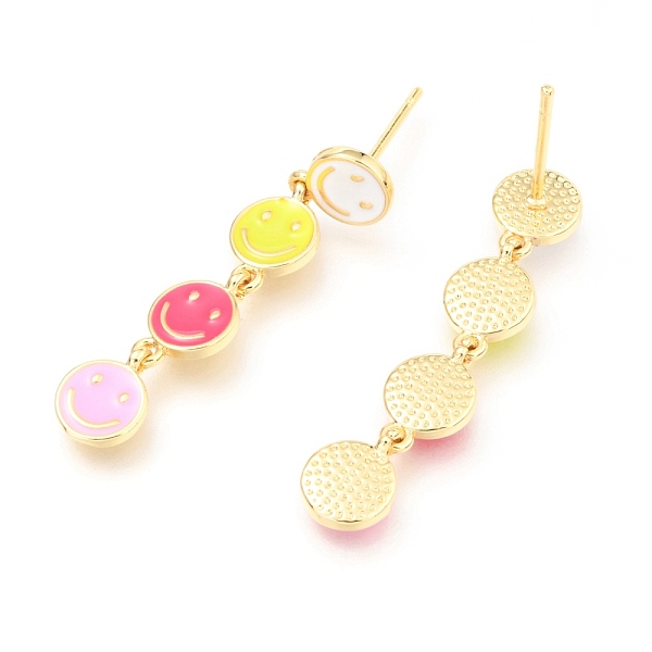 

PandaHall Brass Enamel Dangle Stud Earrings, Long-Lasting Plated, Smiling Face, Real 18K Gold Plated, Colorful, 36x7mm, Pin: 0.8mm Brass...