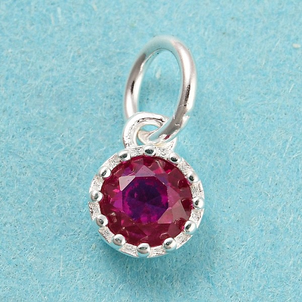 

PandaHall 925 Sterling Silver Birthstone Charms, with Single Cubic Zirconia, Faceted Flat Round, Silver, Medium Violet Red, 7x5x2.5mm, Hole...