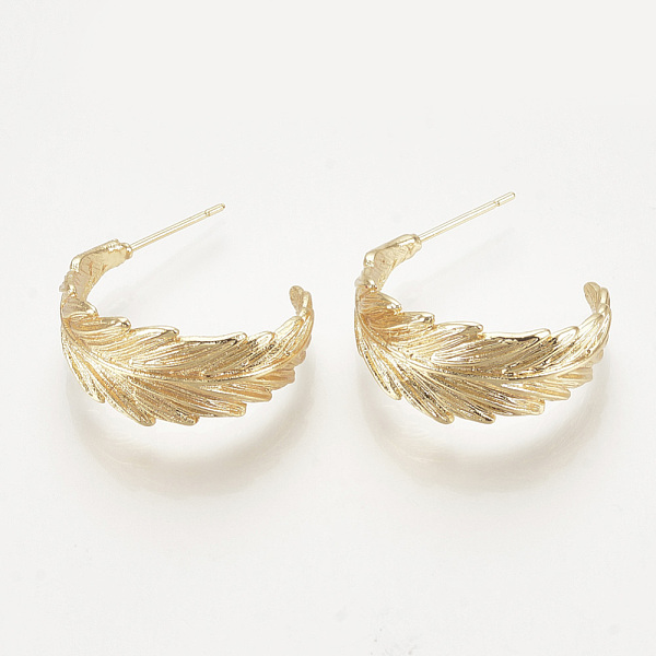 

PandaHall Brass Stud Earrings, Half Hoop Earrings, Leaf, Nickel Free, Real 18K Gold Plated, 24x11.5mm, Pin: 0.8mm Brass Letter