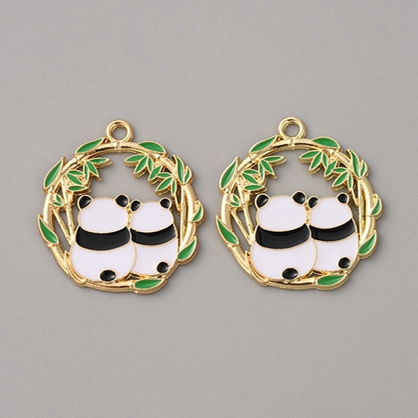 

PandaHall Alloy Enamel Pendants, Panda Bamboo Charm, Light Gold, Green, 27.5x25.5x1.5mm, Hole: 2mm Alloy+Enamel Panda Green
