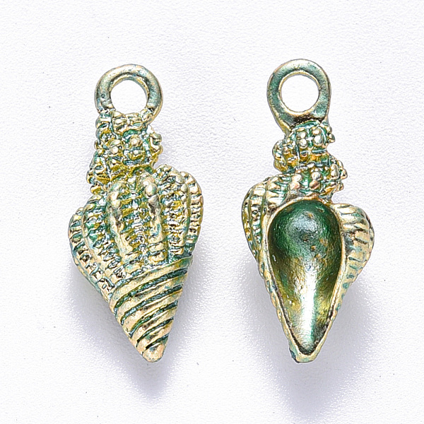 

PandaHall Alloy Enamel Pendants, Spiral Shell Shape, Light Gold, Aquamarine, 19.5x7.5x6.5mm, Hole: 2.5mm Alloy+Enamel Shell Shape Green