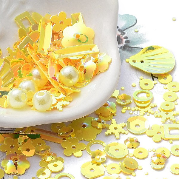 

PandaHall Rainbow Iridescent PVC Paillette/Sequins Beads & Links & Pendants, Mixed Shapes, Flower/Snowflake/Oval, Gold, 4~20x4~20x0.3~6mm...