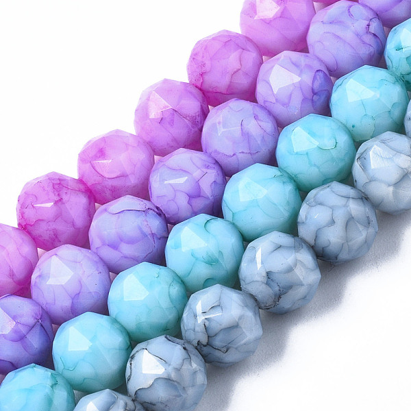 

PandaHall Opaque Baking Painted Glass Beads Strands, Faceted, Round, Mixed Color, 8x7.5mm, Hole: 1mm, about 50pcs/strand, 15.08 inch(38.3cm)..., Multicolor