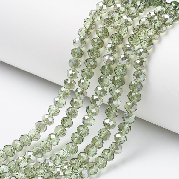 

PandaHall Electroplate Transparent Glass Beads Strands, Half Gray Plated, Faceted, Rondelle, Pale Green, 4x3mm, Hole: 0.4mm, about...