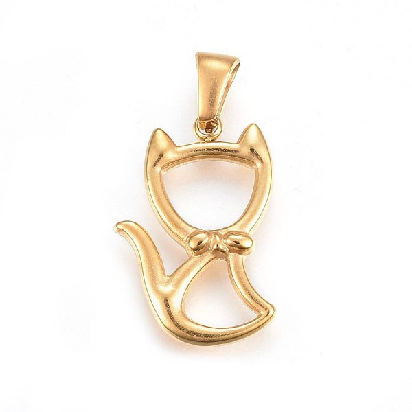 

PandaHall 304 Stainless Steel Hollow Kitten Pendants, Cat with Bowknot Shape Shape, Golden, 22x15x3mm, Hole: 6x3mm 304 Stainless Steel Cat...