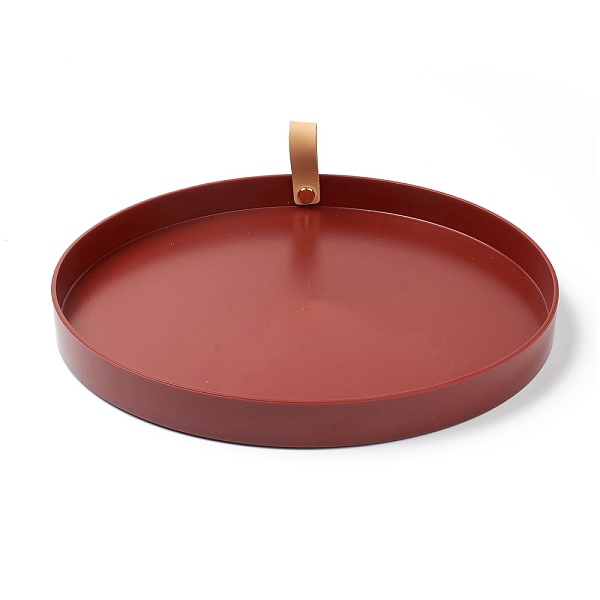 

PandaHall Round ABS Plastic Desktop Storage Tray, with PU Leather Handle, Jewelry Trays, Snack Tray Plate, for Living Room Kitchen Table..., Red