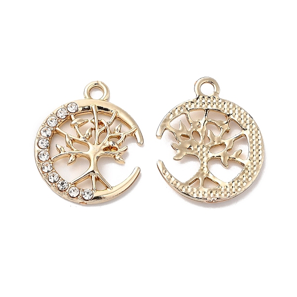 

PandaHall Rack Plating Alloy Crystal Rhinestone Pendants, Moon with Tree Charms, Golden, 21x17x2.5mm, Hole: 2mm Alloy+Rhinestone Tree Clear